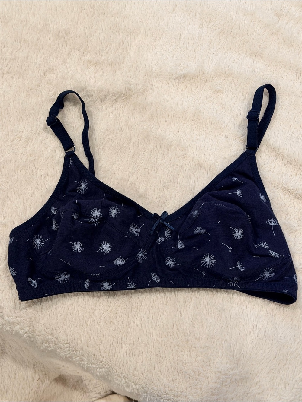 38B • Soft Navy Blue Dandelion print Clovia Bra No wire, no lining